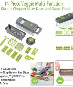 TVTimeDirect 14-Piece Veggie Multi-Function Kitchen Chopper/Slicer -Slices, Dices, And Grates Food