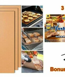 TVTimeDirect Yoshi Copper Grill And Bake Mat (3 Pack) And Bonus Flipper Spatula MO