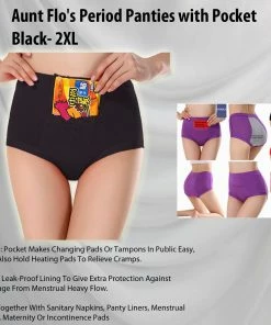 TVTimeDirect Clothing & Accessories Aunt Flo's Period Panties With Pocket- Black- 2XL