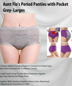 TVTimeDirect Clothing & Accessories Aunt Flo's Period Panties With Pocket- Grey- Large