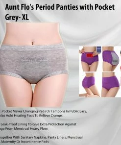 TVTimeDirect Aunt Flo's Period Panties With Pocket- Grey- XL Clothing & Accessories