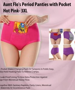 TVTimeDirect Aunt Flo's Period Panties With Pocket- Hot Pink- 3XL Clothing & Accessories
