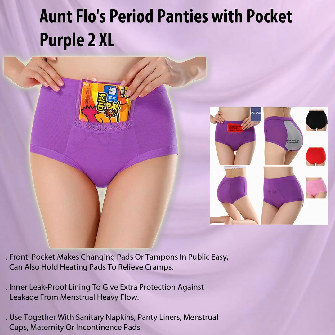 TVTimeDirect Aunt Flo's Period Panties With Pocket Purple 2 XL Clothing & Accessories 3 TVTimeDirect Aunt Flo's Period Panties With Pocket Purple 2 XL Clothing & Accessories