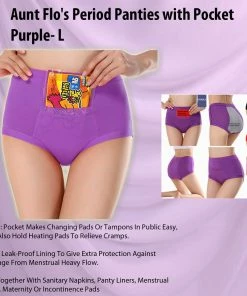 TVTimeDirect Aunt Flo's Period Panties With Pocket- Purple- L Clothing & Accessories