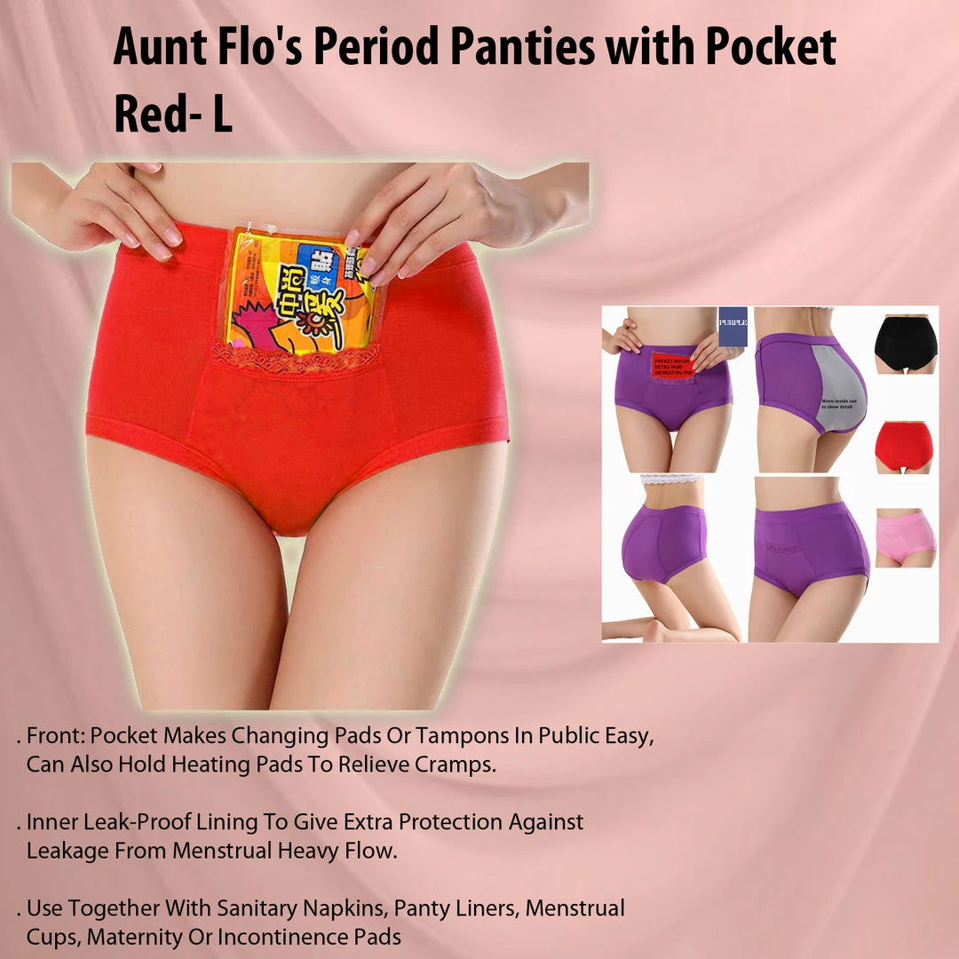 TVTimeDirect Aunt Flo's Period Panties With Pocket- Red- L 3 TVTimeDirect Aunt Flo's Period Panties With Pocket- Red- L