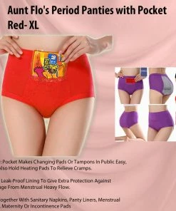 TVTimeDirect Clothing & Accessories Aunt Flo's Period Panties With Pocket- Red- XL