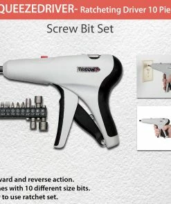 TVTimeDirect Outdoor & Garden SQUEEZEDRIVER- Ratcheting Driver 10 Piece Screw Bit Set
