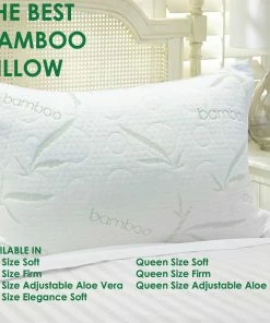 TVTimeDirect Bamboo Pillow -Aloe Vera Adjustable (Queen) 28 In. X 19 In. Bed & Bath