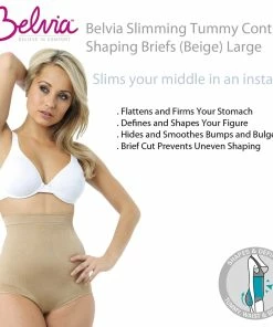 TVTimeDirect Belvia Slimming Tummy Control Shaping Briefs (Beige) Large
