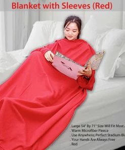 TVTimeDirect Bed & Bath Blanket With Sleeves (Red)