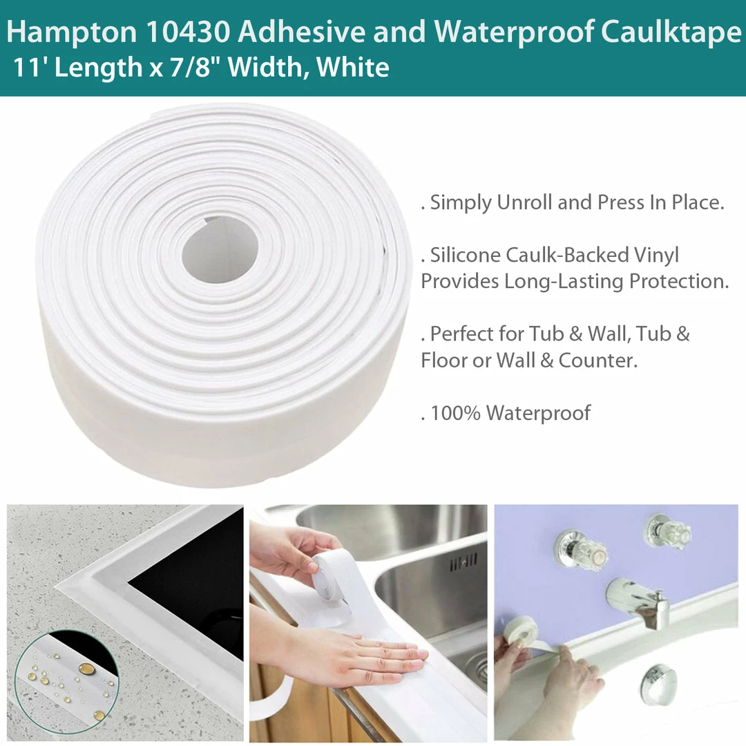 TVTimeDirect Hampton 10430 Adhesive And Waterproof Caulktape, 11' Length X 7/8" Width, White Outdoor & Garden 3 TVTimeDirect Hampton 10430 Adhesive And Waterproof Caulktape, 11' Length X 7/8" Width, White Outdoor & Garden