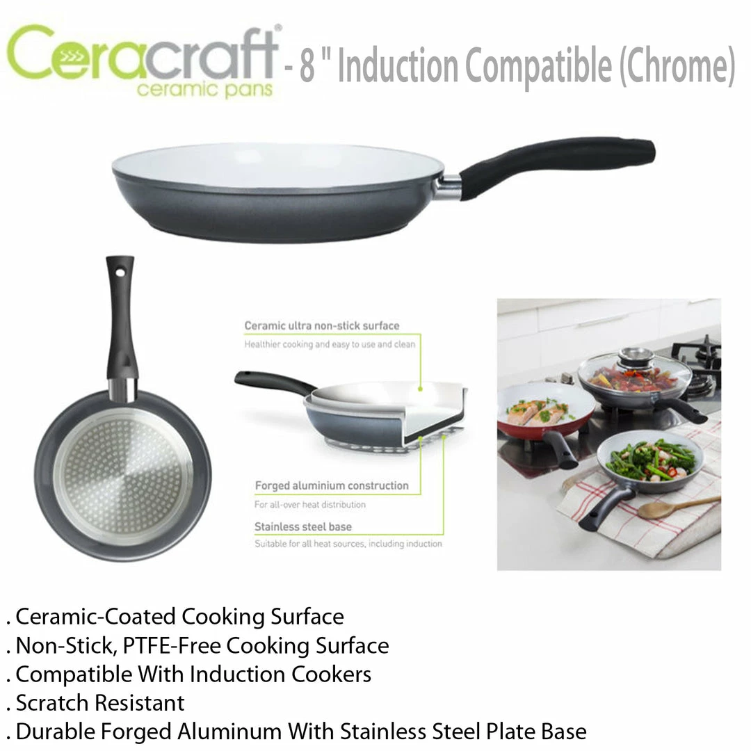 TVTimeDirect Kitchen Ceracraft Ceramic Pan- 8 " Induction Compatible (Chrome) 3 TVTimeDirect Kitchen Ceracraft Ceramic Pan- 8 " Induction Compatible (Chrome)