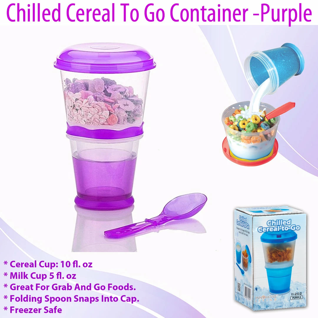 TVTimeDirect Chilled Cereal To Go Container -Purple Houseware 3 TVTimeDirect Chilled Cereal To Go Container -Purple Houseware