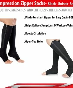 TVTimeDirect Compression Zipper Socks- Black- Unisex- Small Clothing & Accessories