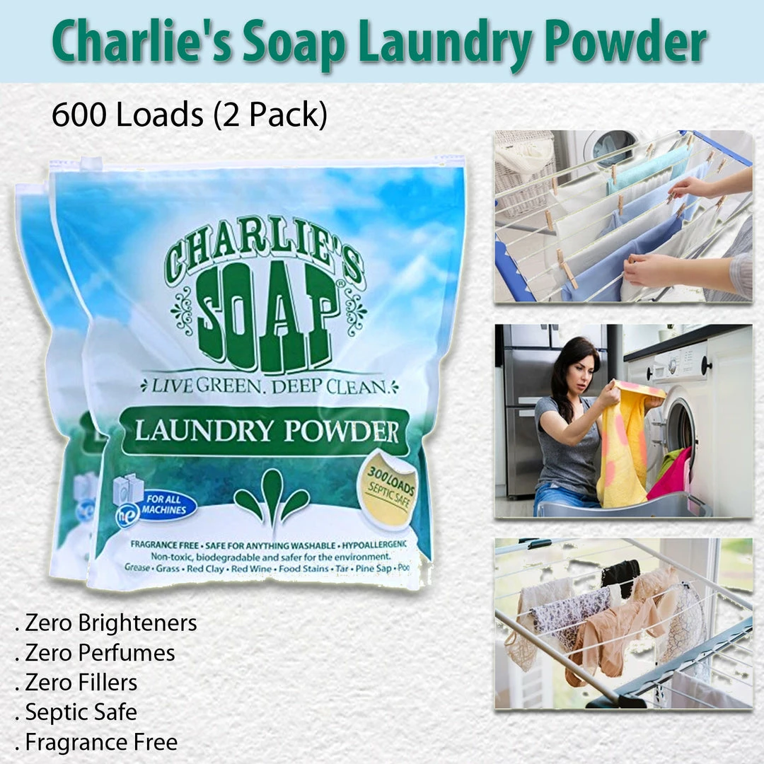 TVTimeDirect Charlie's Soap - Fragrance Free Laundry Powder - 600 Loads (2 Pack) 3 TVTimeDirect Charlie's Soap - Fragrance Free Laundry Powder - 600 Loads (2 Pack)
