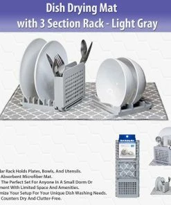 TVTimeDirect Dish Drying Mat With 3 Section Rack - Light Gray