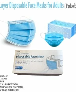 TVTimeDirect 3 Layer Disposable Face Masks For Adults ( Pack Of 50) Health & Beauty