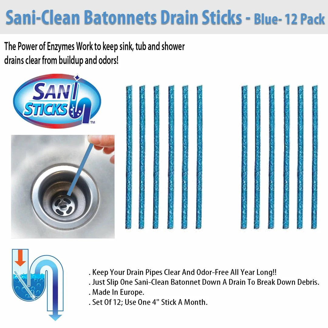 TVTimeDirect Sani-Clean Batonnets Drain Sticks - Blue- 12 Pack Kitchen 3 TVTimeDirect Sani-Clean Batonnets Drain Sticks - Blue- 12 Pack Kitchen
