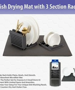 TVTimeDirect Dish Drying Mat With 3 Section Rack