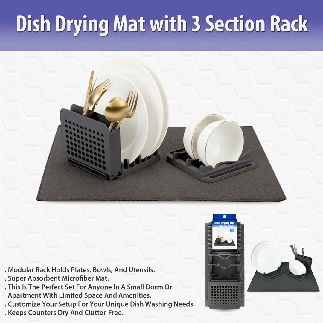 TVTimeDirect Dish Drying Mat With 3 Section Rack 3 TVTimeDirect Dish Drying Mat With 3 Section Rack