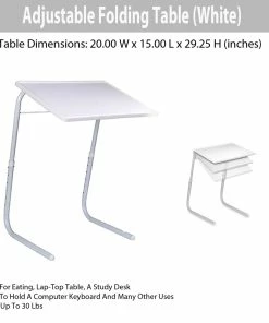 TVTimeDirect Adjustable Folding Table (White) Eating Serving Lap-Top