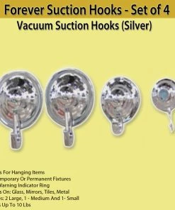 TVTimeDirect Forever Suction Hooks - Set Of 4 - Vacuum Suction Hooks (Silver) Outdoor & Garden