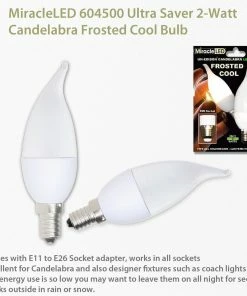 TVTimeDirect Outdoor & Garden MiracleLED 604500 Ultra Saver 2-Watt Candelabra Frosted Cool Bulb