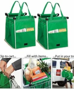 TVTimeDirect Grab And Go Bag- Reusable Shopping Cart Bag With Cart Clips