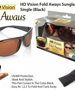 TVTimeDirect HD Vision Fold Aways Sunglasses Deluxe- Single (Black)