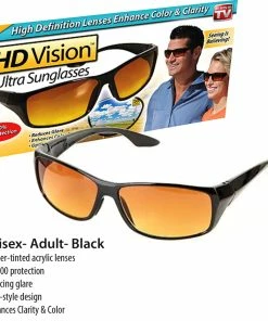 TVTimeDirect HD Vision Ultra Sunglasses - Unisex- Adult- Black