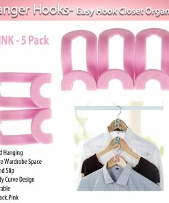 TVTimeDirect Hanger Hooks- Easy Hook Closet Organizer - Pink - 5 Pack Houseware