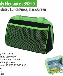 TVTimeDirect Lady Elegance JB5890 Insulated Lunch Purse, Black/Green