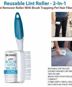 TVTimeDirect Reusable Lint Roller - 2-In-1 Lint Remover Roller With Brush Trapping Pet Hair Fibers
