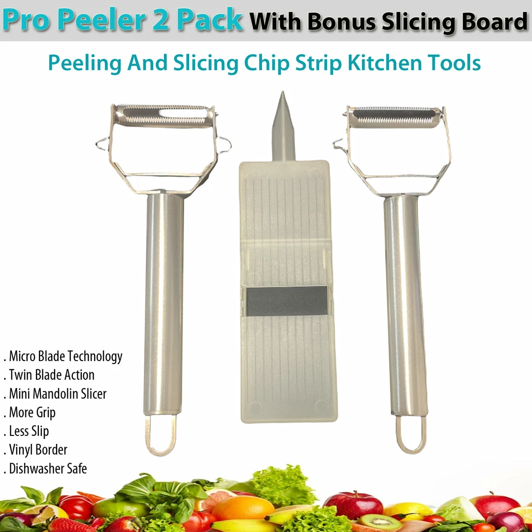 TVTimeDirect Pro Peeler 2 Pack With Bonus Slicing Board Peeling And Slicing Chip Strip Kitchen Tools 6 TVTimeDirect Pro Peeler 2 Pack With Bonus Slicing Board Peeling And Slicing Chip Strip Kitchen Tools