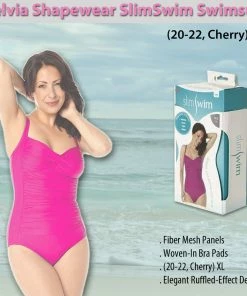 TVTimeDirect Belvia Shapewear SlimSwim Swimsuit (20-22, Cherry) XL