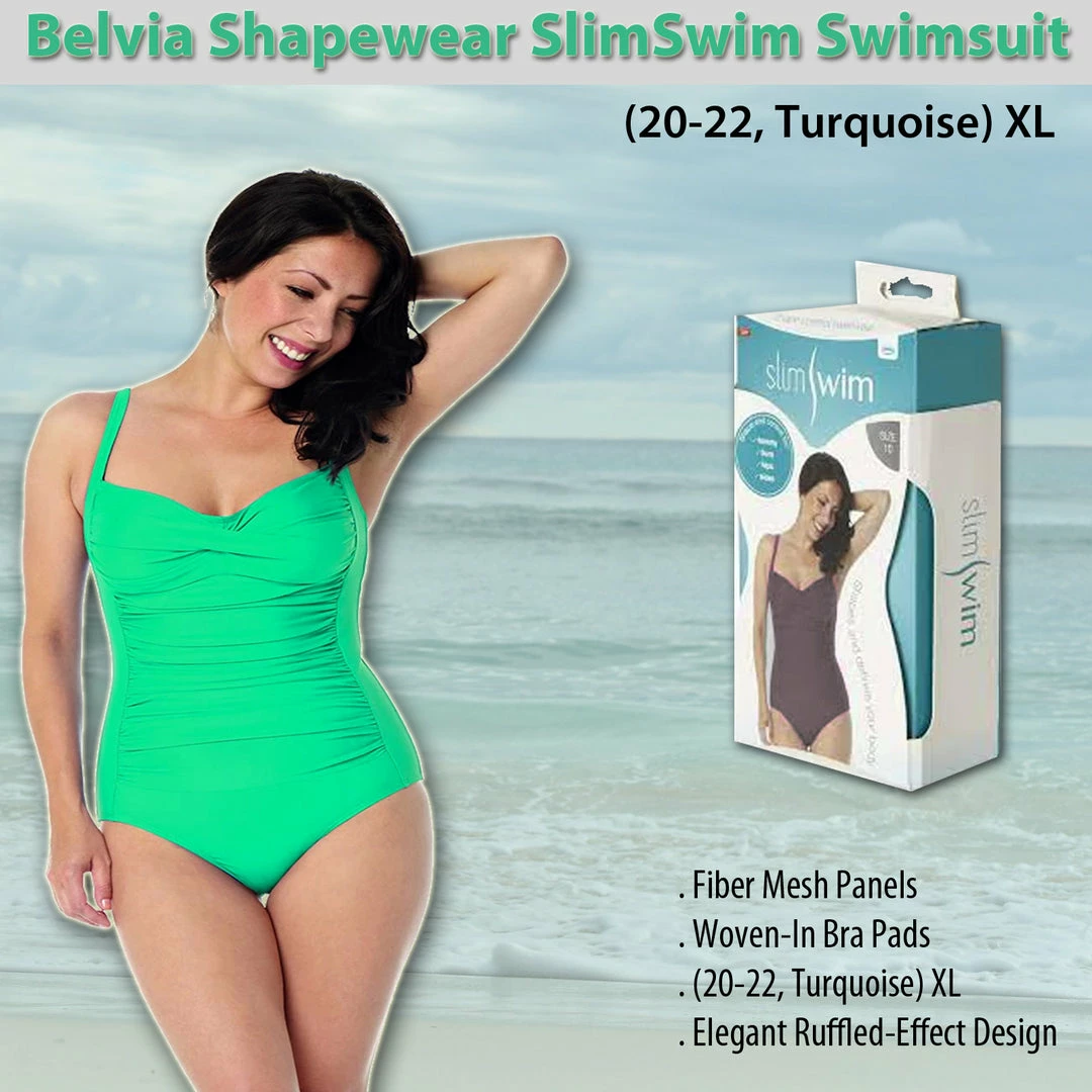 TVTimeDirect Belvia Shapewear SlimSwim Swimsuit (20-22, Turquoise) XL 6 TVTimeDirect Belvia Shapewear SlimSwim Swimsuit (20-22, Turquoise) XL