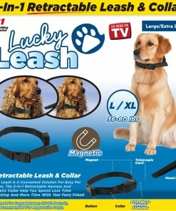 TVTimeDirect Lucky Leash- 2-n-1 Retractable Leash & Collar- L/ XL