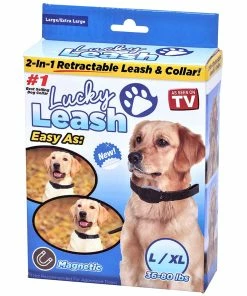TVTimeDirect Lucky Leash- 2-n-1 Retractable Leash & Collar- L/ XL