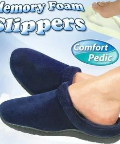 TVTimeDirect Memory Foam Slippers Medium- NAVY BLUE (fits M 7.5 - 8.5 W 9-10)