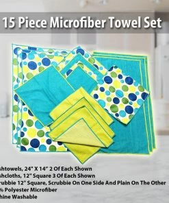 TVTimeDirect 15 Piece Microfiber Towel Set Home Kitchen Collection Quick Absorbent And Fast Dry