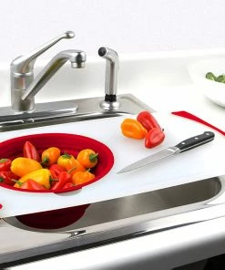TVTimeDirect Kitchen Over The Sink Cutting Board With Strainer 12 TVTimeDirect Kitchen Over The Sink Cutting Board With Strainer