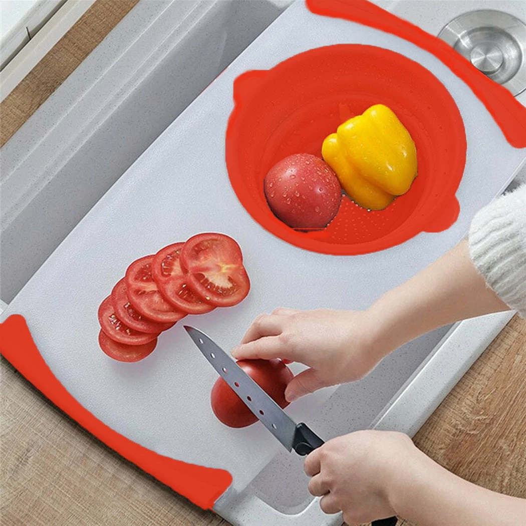 TVTimeDirect Kitchen Over The Sink Cutting Board With Strainer 8 TVTimeDirect Kitchen Over The Sink Cutting Board With Strainer