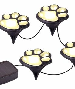 TVTimeDirect Set Of 4 LED Paw Print Solar Power Outdoor Garden Lights Houseware