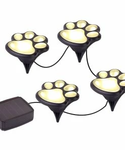 TVTimeDirect Set Of 4 LED Paw Print Solar Power Outdoor Garden Lights Houseware