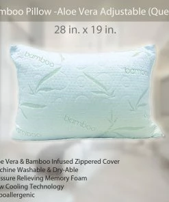 TVTimeDirect Bamboo Pillow -Aloe Vera Adjustable (Queen) 28 In. X 19 In. Bed & Bath