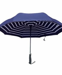 TVTimeDirect RainStoppers Umbrella- 46" Inverted Backward Inside Out Navy/Stripe