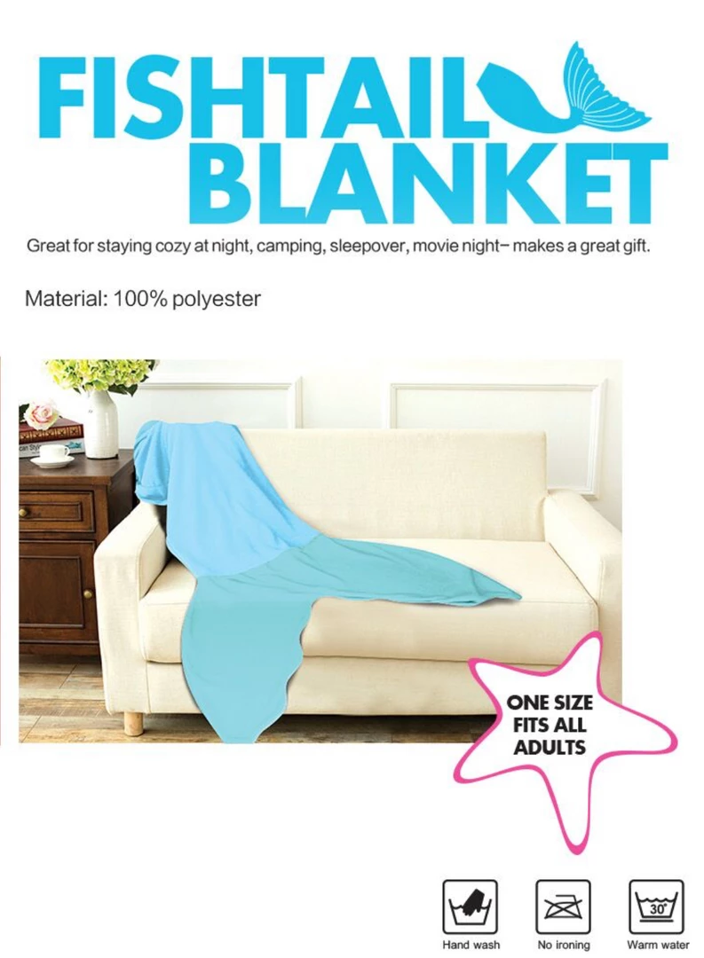 TVTimeDirect Bed & Bath Fishtail Blanket- (AQUA W/SEAGREEN FIN) 4 TVTimeDirect Bed & Bath Fishtail Blanket- (AQUA W/SEAGREEN FIN)