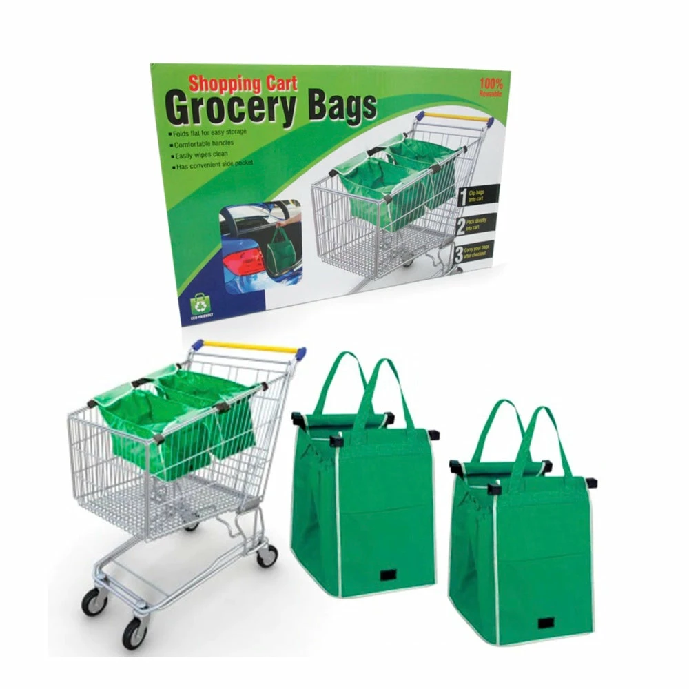 TVTimeDirect Reusable Shopping Cart Grocery Bag With Cart Clips 4 TVTimeDirect Reusable Shopping Cart Grocery Bag With Cart Clips