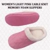 TVTimeDirect Serenity Women's Cable Knit Memory Foam Slippers-Light Pink- Large