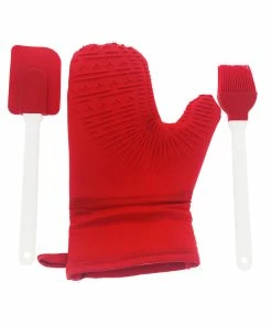 TVTimeDirect Smart Home Silicone Oven Mitt With Bonus Spatula & Brush Kitchen